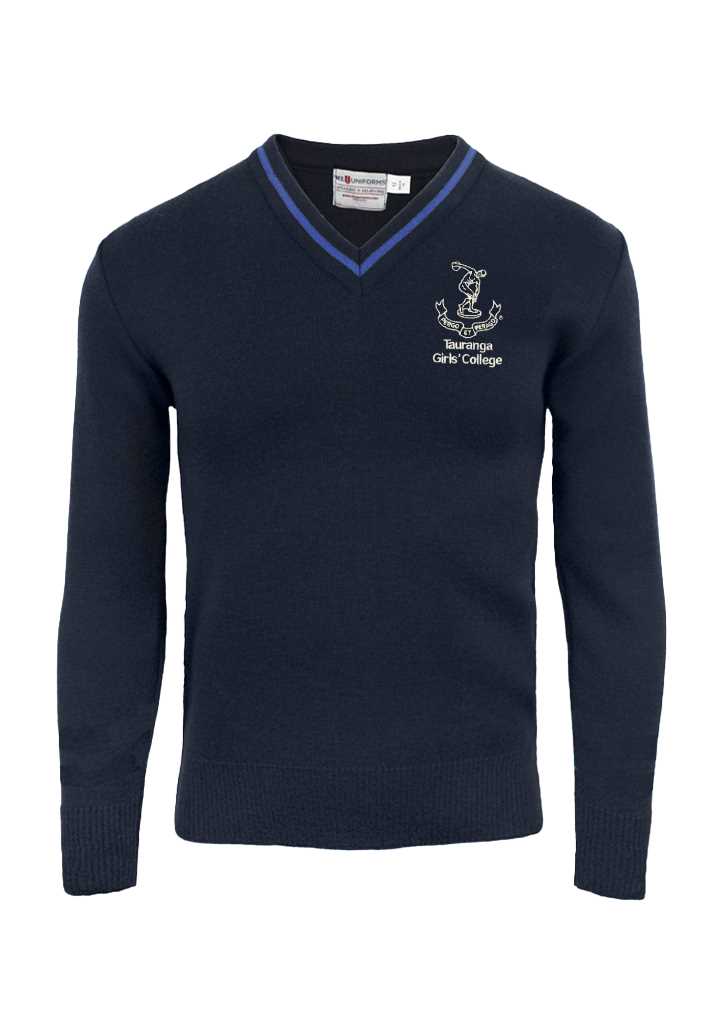 Tauranga Girl's College V Neck Jersey Navy/Royal